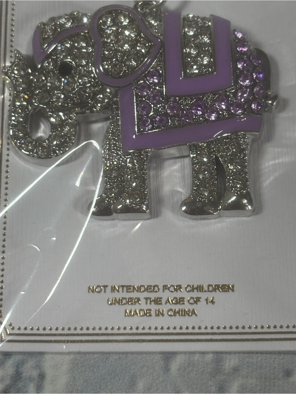 Purple Silver Toned Rhinestone Elephant Keychain - Picture 2 of 5